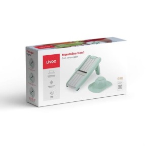 3 in 1 Mandoline - LIVOO - MEN429 - Edelstahl - 3 bis 9 mm - Abnehmbarer Griff - Stopfer mit Spikes - Rutschfeste Füße