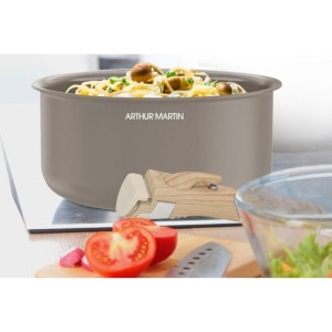 Set de 3 casseroles - Tous feux dont induction - ARTHUR MARTIN - AM1122 - Céramique - Ø 16-18-20 cm + poignée amovible - Taup