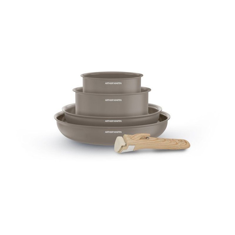 Batterie de cuisine - Tous feux dont induction - ARTHUR MARTIN - AM9192 - Aluminium revetement céramique - 5 pieces - Taupe