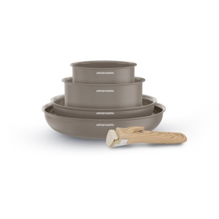Batterie de cuisine - Tous feux dont induction - ARTHUR MARTIN - AM9192 - Aluminium revetement céramique - 5 pieces - Taupe