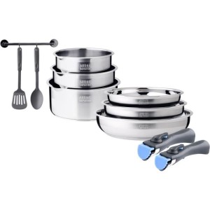 Induction cookware set - Arthur Martin - AM2238 - Stainless steel - 10 pieces - Removable handle - All hobs including induction