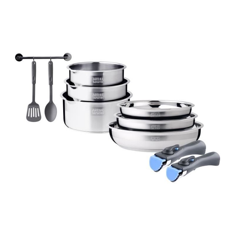 Induction cookware set - Arthur Martin - AM2238 - Stainless steel - 10 pieces - Removable handle - All hobs including induction