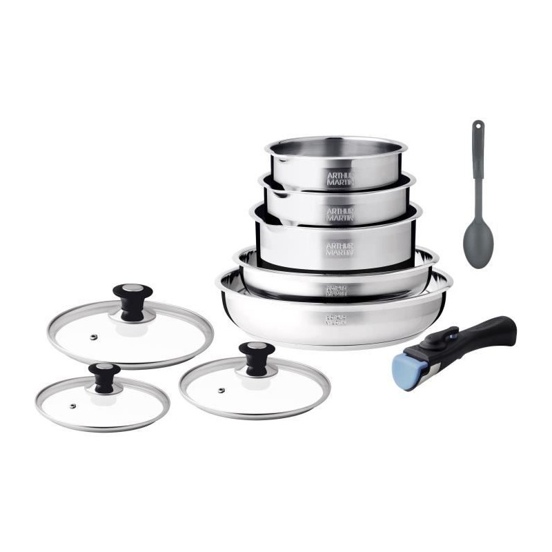 Induction cookware set - Arthur Martin - AM4485 - Stainless steel - 10 pieces - Removable handle - All hobs including induction