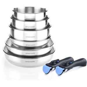 ARTHUR MARTIN AM5538 - 8-teiliges Edelstahl-Kochgeschirrset: 3 Pfan...