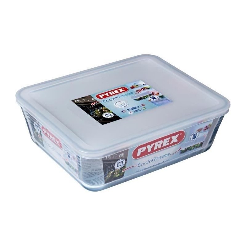 PYREX - 244P000 / 7043 - Rectangular dish with lid - 27cm * 22 cm - Pyrex Cook & Freeze