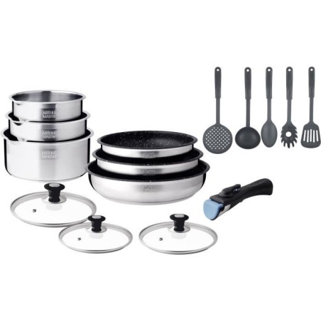 Batterie de cuisine induction - Arthur Martin - AM1275 - Acier inoxydable - 15 pieces - Poignée amovible - Tous feux dont induc