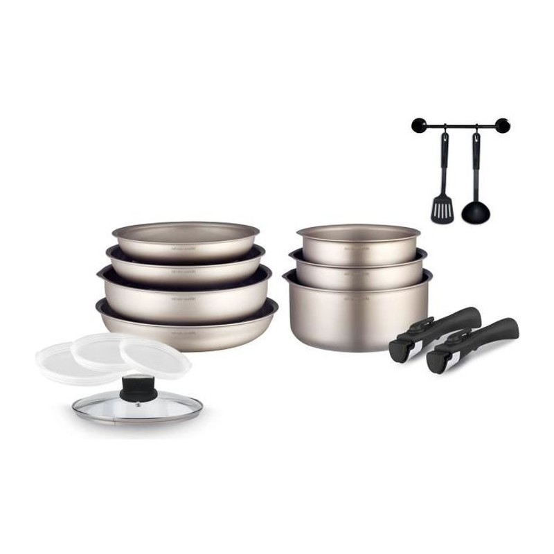 Batterie de cuisine Arthur Martin AM133CH 15 pieces - Aluminium - Poignée amovible - Tous feux dont induction