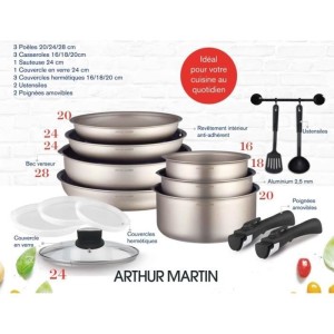 Kochbatterie Arthur Martin AM133CH 15 Teile - Aluminium - Abnehmbar...
