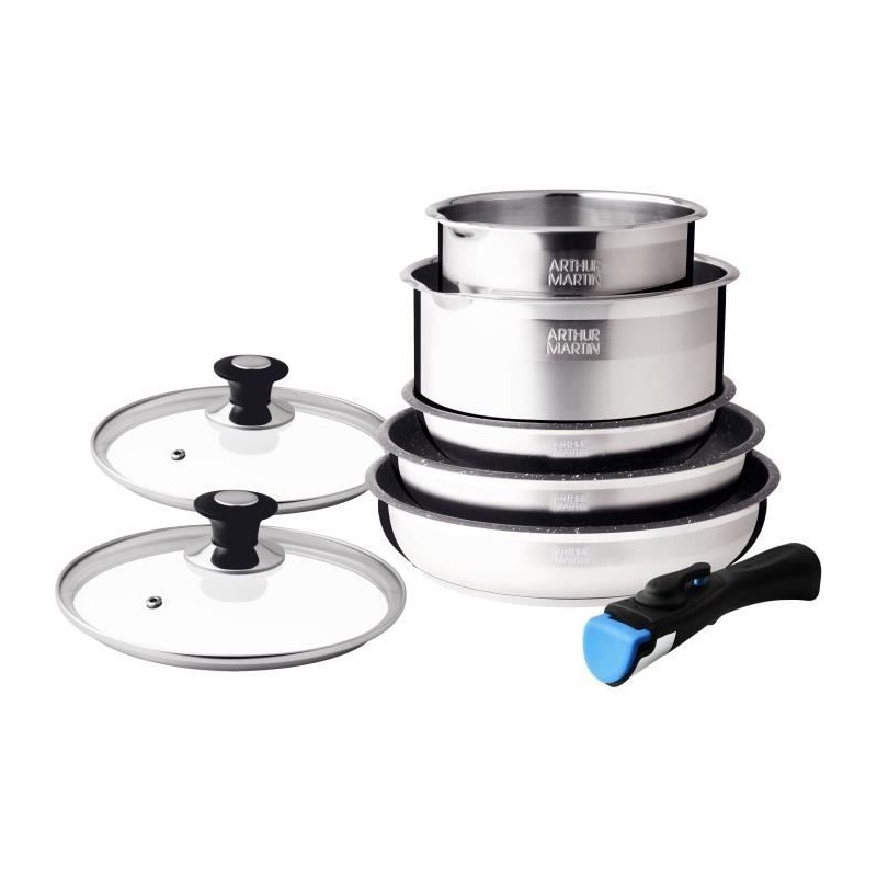 Arthur Martin AM2493 8 -piece kitchen battery - Stainless steel - Removable handle - All lights including induction