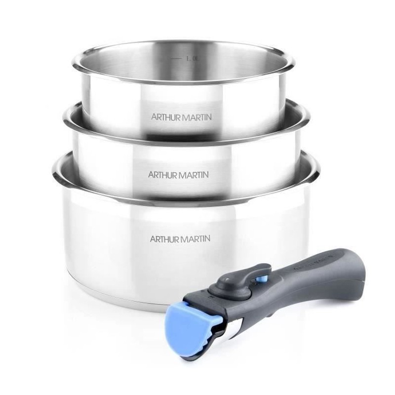 Set von 3 Pfannen 16-18-20 cm Arthur Martin AM3710 - Edelstahl - Abnehmbares Griff - Alle Lichter einschließlich Induktion