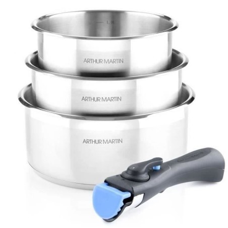 Set von 3 Pfannen 16-18-20 cm Arthur Martin AM3710 - Edelstahl - Abnehmbares Griff - Alle Lichter einschließlich Induktion