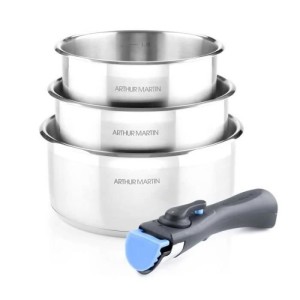 Set de 3 casseroles 16-18-20 cm Arthur Martin AM3710 - Acier Inoxydable - Poignée amovible - Tous feux dont induction