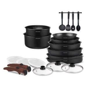 Batterie de cuisine - Tous feux dont induction - Arthur Martin - AM0530 - Aluminium - Anti-adhésif - 20 pieces - Poignée amovi