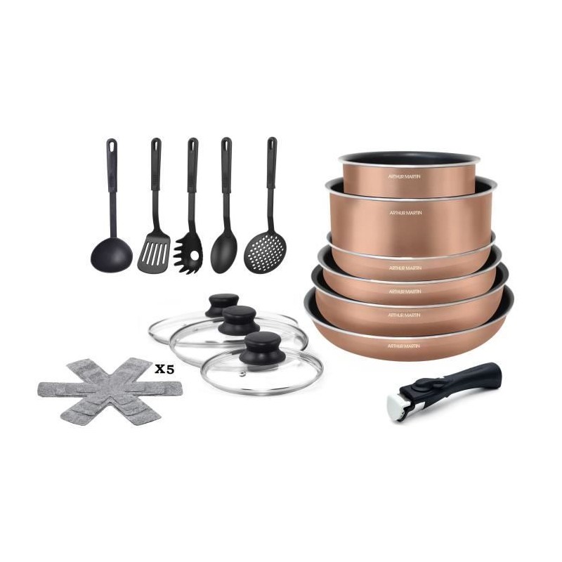 Batterie de cuisine 20 pieces Arthur Martin - aluminium - poignée amovible - tous feux dont induction