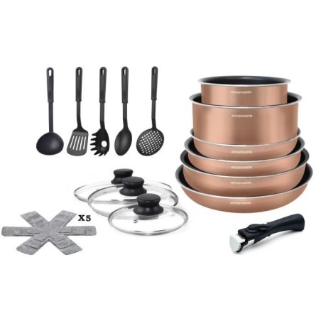 Kitchen battery 20 pieces Arthur Martin - Aluminum - Removable handle - All lights including induction