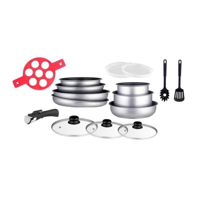 Arthur Martin AM3950 16-piece cookware set - Aluminum - Removable handle - All heat sources including induction