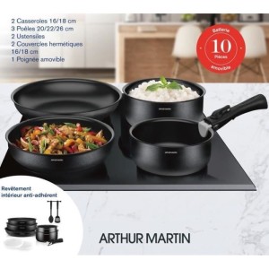 Kochbatterie 10 Räume Arthur Martin - Aluminium - Alle Lichter außer Induktion - Schwarz