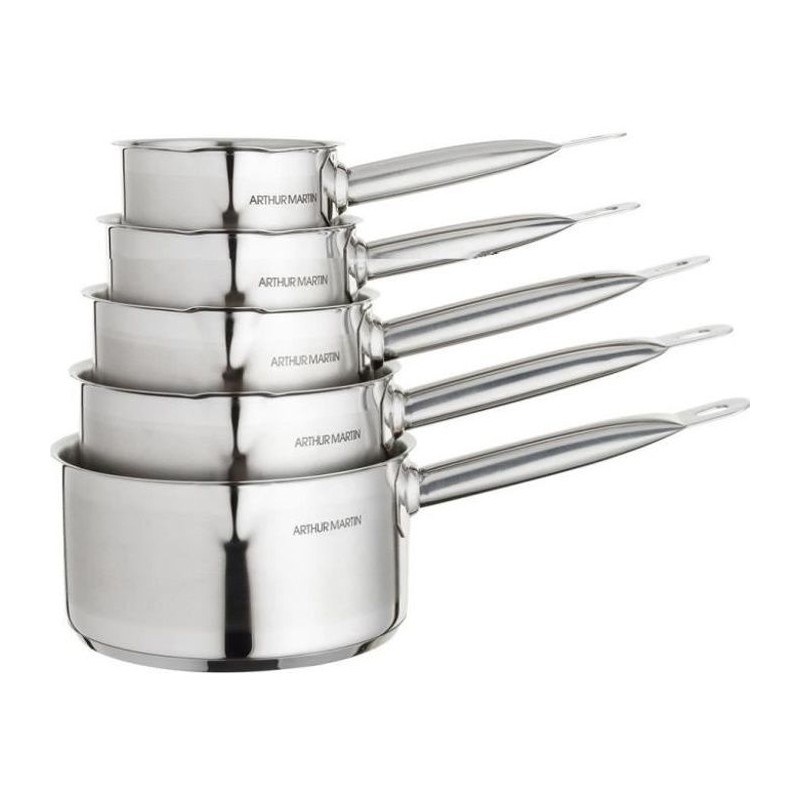 ARTHUR MARTIN Set de de 5 Casseroles - Acier inoxydable - Intérieur satiné avec graduation - Bec verseur - Tous feux dont indu