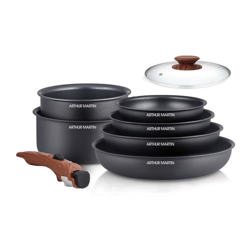 8 -room kitchen battery Arthur Martin - aluminum - wooden handle - All lights including induction