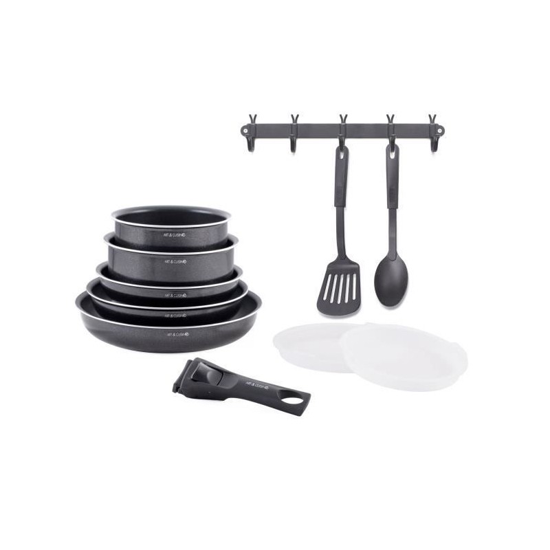 Batterie de cuisine - Tous feux dont induction - ART & CUISINE - AC1083 - Aluminium - 10 pieces - Noir