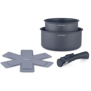 Set de 2 casseroles - Tous feux dont induction - ARTHUR MARTIN - AM2984 - Anti-adhésif - Ø 16-20 cm + Poignée amovible - Gris