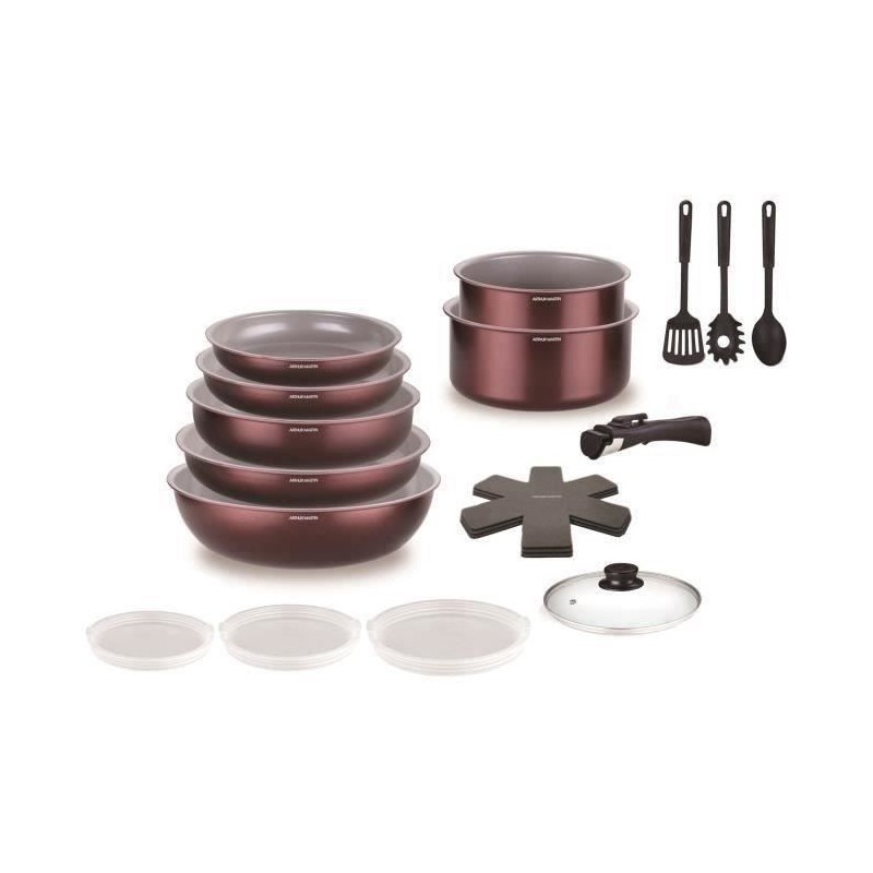Cookware set - All hobs including induction - ARTHUR MARTIN - AM2503 - Aluminum - 18 pieces - Removable handle