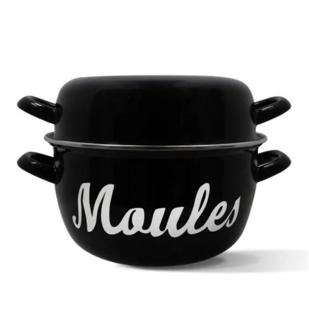Mussel pot - MENASTYL - 3645564 - Enamelled steel - Black - 24 cm - With writing - All hobs including induction