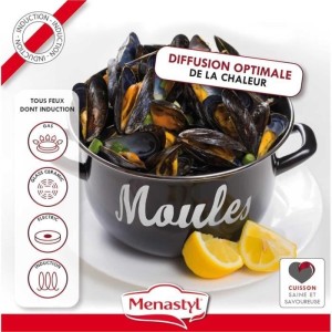 Mussel pot - MENASTYL - 3645564 - Enamelled steel - Black - 24 cm - With writing - All hobs including induction