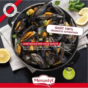 Mussel pot - MENASTYL - 3645564 - Enamelled steel - Black - 24 cm - With writing - All hobs including induction