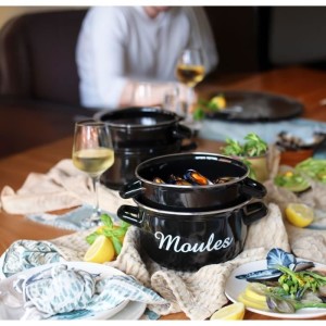 Mussel pot - MENASTYL - 3645564 - Enamelled steel - Black - 24 cm - With writing - All hobs including induction