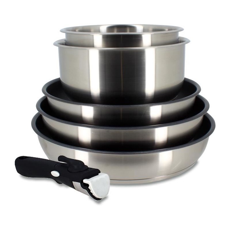 Batterie de cuisine - Induction - MENASTYL - 7930018 - Inox - 6 pieces - Poignée amovible - Gris