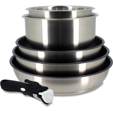Kochgeschirr-Set - Induktion - MENASTYL - 7930018 - Edelstahl - 6-teilig - Abnehmbarer Griff - Grau