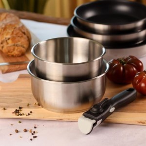 Kochgeschirr-Set - Induktion - MENASTYL - 7930018 - Edelstahl - 6-teilig - Abnehmbarer Griff - Grau