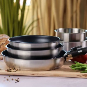Kochgeschirr-Set - Induktion - MENASTYL - 7930018 - Edelstahl - 6-teilig - Abnehmbarer Griff - Grau
