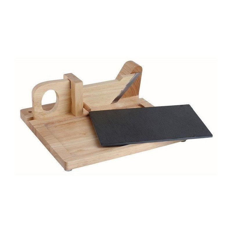 Guillotine a saucisson - LIVOO - MEC127 - En hévéa et plateau en ardoise - Lame acier inoxydable - Sécurité