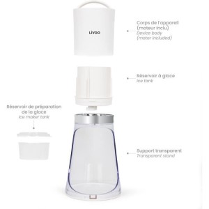 Appareil a glace pilée - LIVOO - DOM462 - 150 mL - 2 tailles - Mise en route automatique - Réservoir - Lame en acier inoxydabl