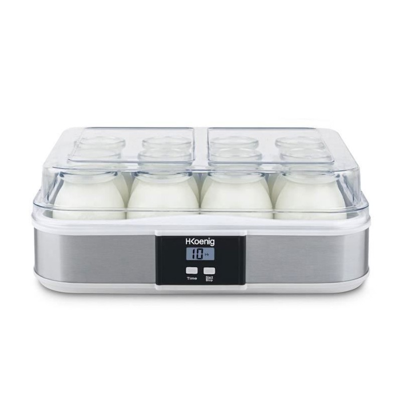 Yaourtiere HKoeNIG - ELY120 - Capacité 12 pots en verre de 160ml + 1 pot a fromage blanc (1,2L) - Programmable jusqu'a 15h - 15