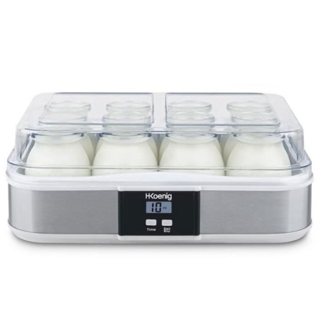 Yaourtiere HKoeNIG - ELY120 - Capacité 12 pots en verre de 160ml + 1 pot a fromage blanc (1,2L) - Programmable jusqu'a 15h - 15