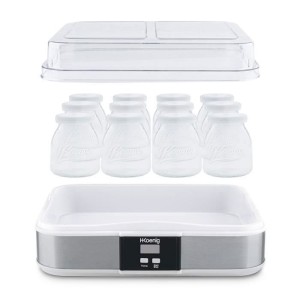 Yaourtiere HKoeNIG - ELY120 - Capacité 12 pots en verre de 160ml + 1 pot a fromage blanc (1,2L) - Programmable jusqu'a 15h - 15