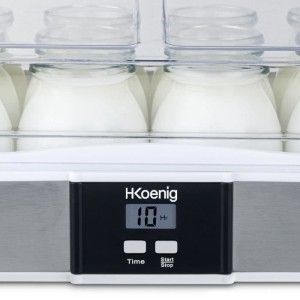 Yaourtiere HKoeNIG - ELY120 - Capacité 12 pots en verre de 160ml + 1 pot a fromage blanc (1,2L) - Programmable jusqu'a 15h - 15