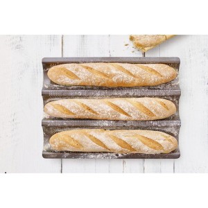 Plaque de cuisson perforée - BIRKMANN - EASY BAKING - Acier carbone - Anti adhésif - Pour 3 baguettes - 39,5 x 29,5 x 4,5 cm