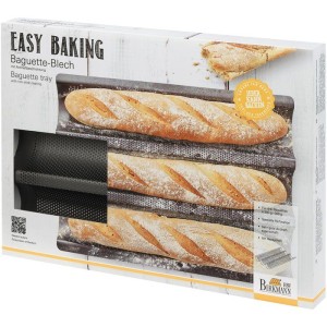 Plaque de cuisson perforée - BIRKMANN - EASY BAKING - Acier carbone - Anti adhésif - Pour 3 baguettes - 39,5 x 29,5 x 4,5 cm