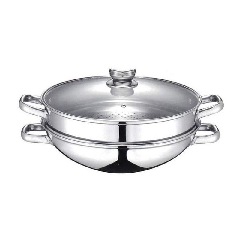 2-in-1 Wok - BAUMALU - All heat sources including induction - Glass lid - 32 cm