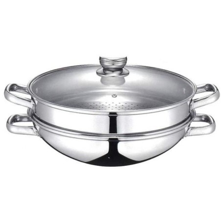 2-in-1 Wok - BAUMALU - All heat sources including induction - Glass lid - 32 cm