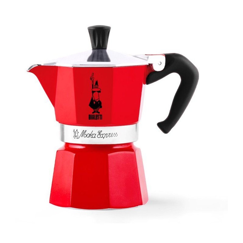 Cafetiere italienne - Bialetti - Moka Express - 3 Tasses - Rouge - Aluminium poli