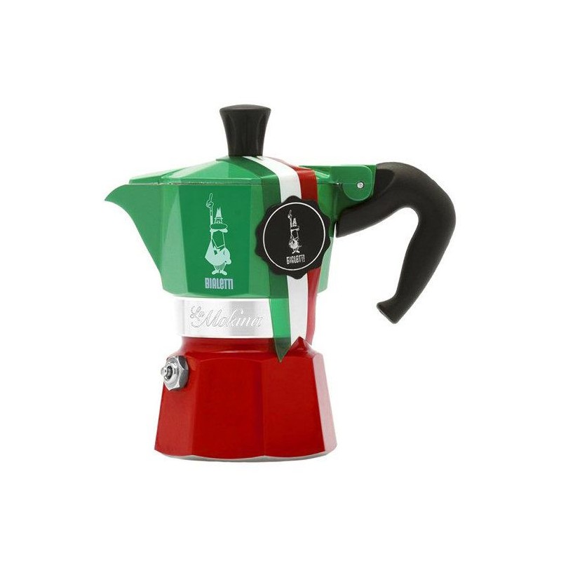 Cafetiere italienne - BIALETTI - La Mokina Italia - Tous feux sauf induction - 1 tasse - 40 ml - Vert / Rouge