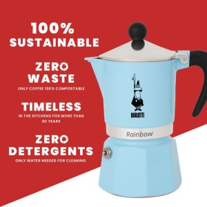 Cafetiere italienne - BIALETTI - Moka Express - Tous feux sauf induction - 6 tasses - 300 ml - Rainbow Bleu