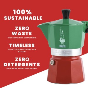 Cafetiere italienne - BIALETTI - Moka Express Italia - Tous feux sauf induction - 6 tasses - 300 ml - Vert / Rouge