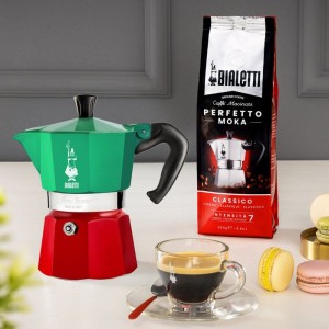 Cafetiere italienne - BIALETTI - Moka Express Italia - Tous feux sauf induction - 3 tasses - 100 ml - Vert / Rouge