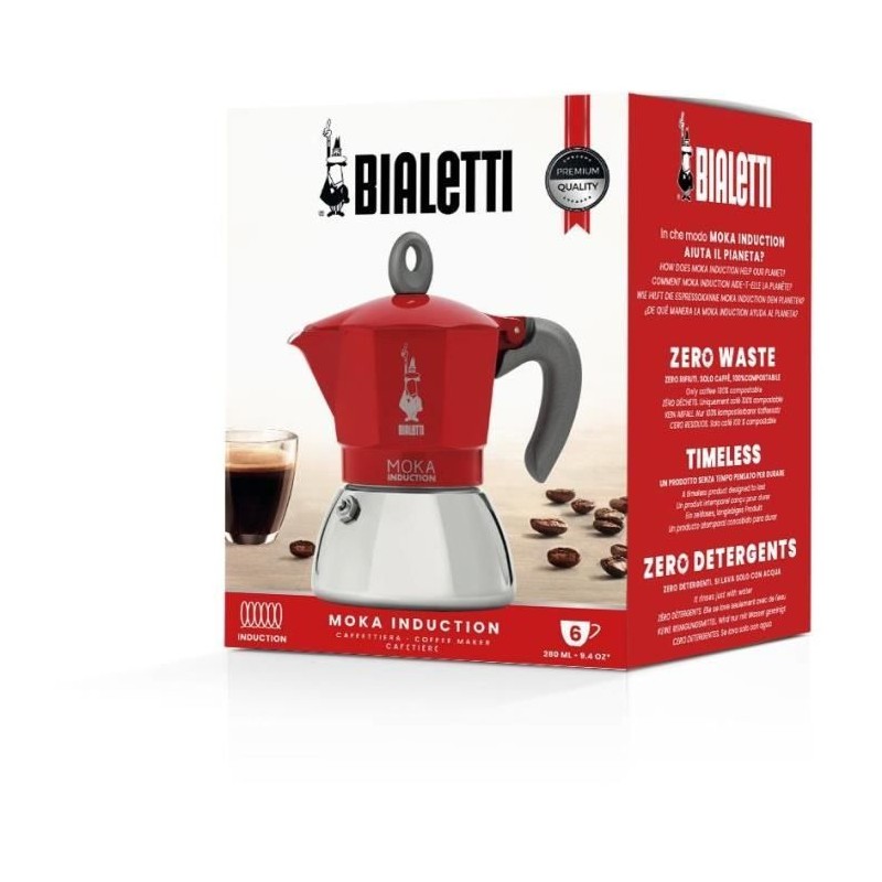 Italienische Kaffeemaschine – BIALETTI – NEW MOKA INDUCTION – 6 Tassen – 0,28 l – Rot